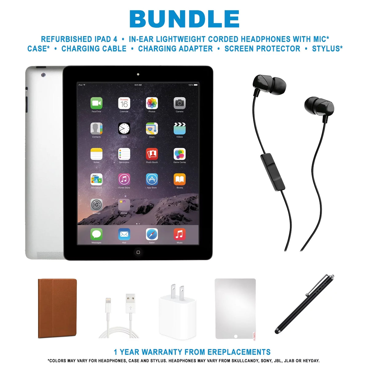 iPad 4 32GB Black Wi-Fi Bundle with Headphones Case Stylus Charging Accessories C33947