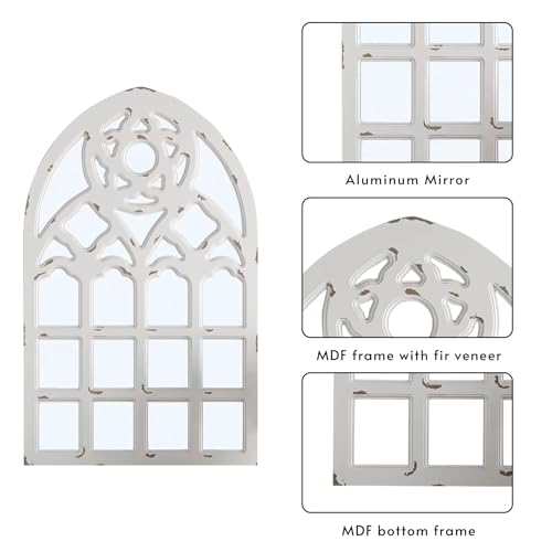 White Arched Wood Framed Window Mirror 23.6"x38"x1.2" U26784