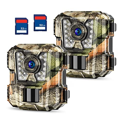 Mini Trail Camera 2 Pack 24MP 1080P HD with 32GB SD Cards Waterproof Night Vision E6433