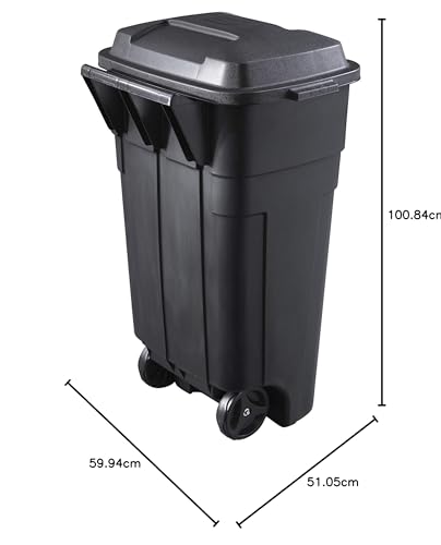 Heavy-Duty Wheeled Trash Can with Lid, 34-Gallon, Black V9070
