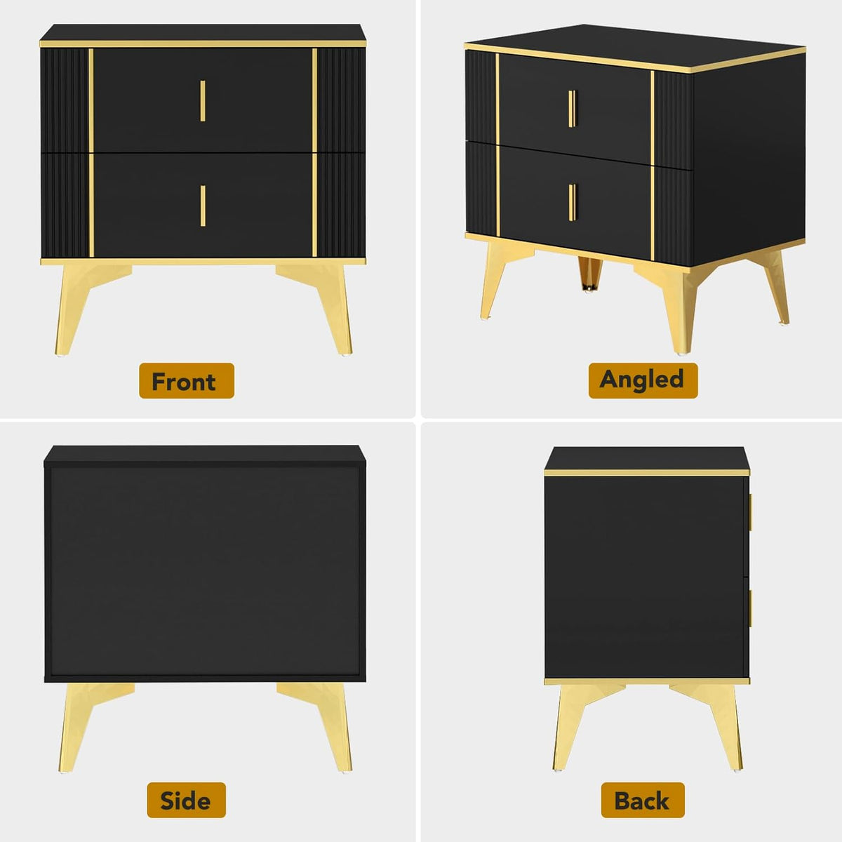 Black Nightstand Set of 2 with 2 Wood Drawers F861447