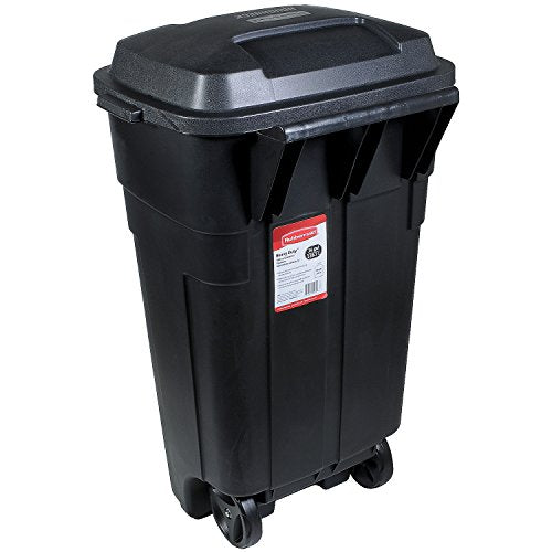 Heavy-Duty Wheeled Trash Can with Lid, 34-Gallon, Black V9070
