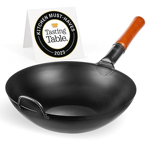 13.5" Flat Bottom Carbon Steel Wok Pan E68555