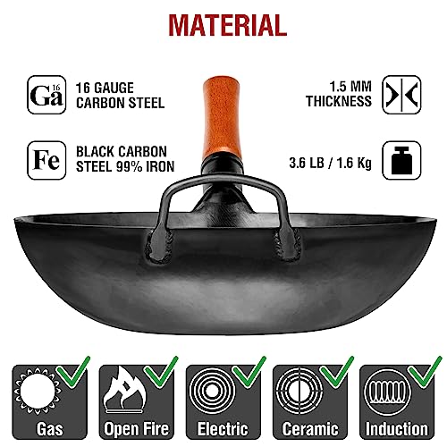13.5" Flat Bottom Carbon Steel Wok Pan E68555