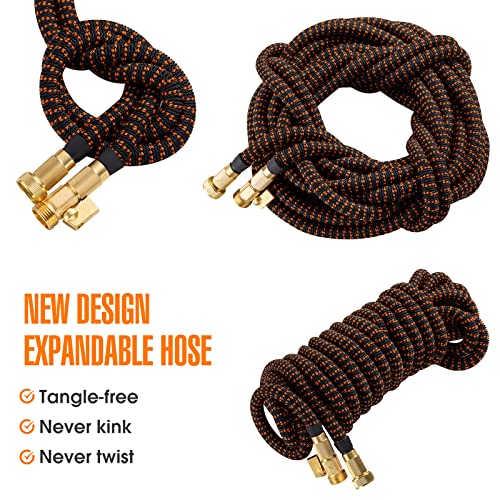 50 ft Expandable Garden Hose with 10 Pattern Spray Nozzle, 3/4 Solid Brass Connectors, Retractable Latex Core E782