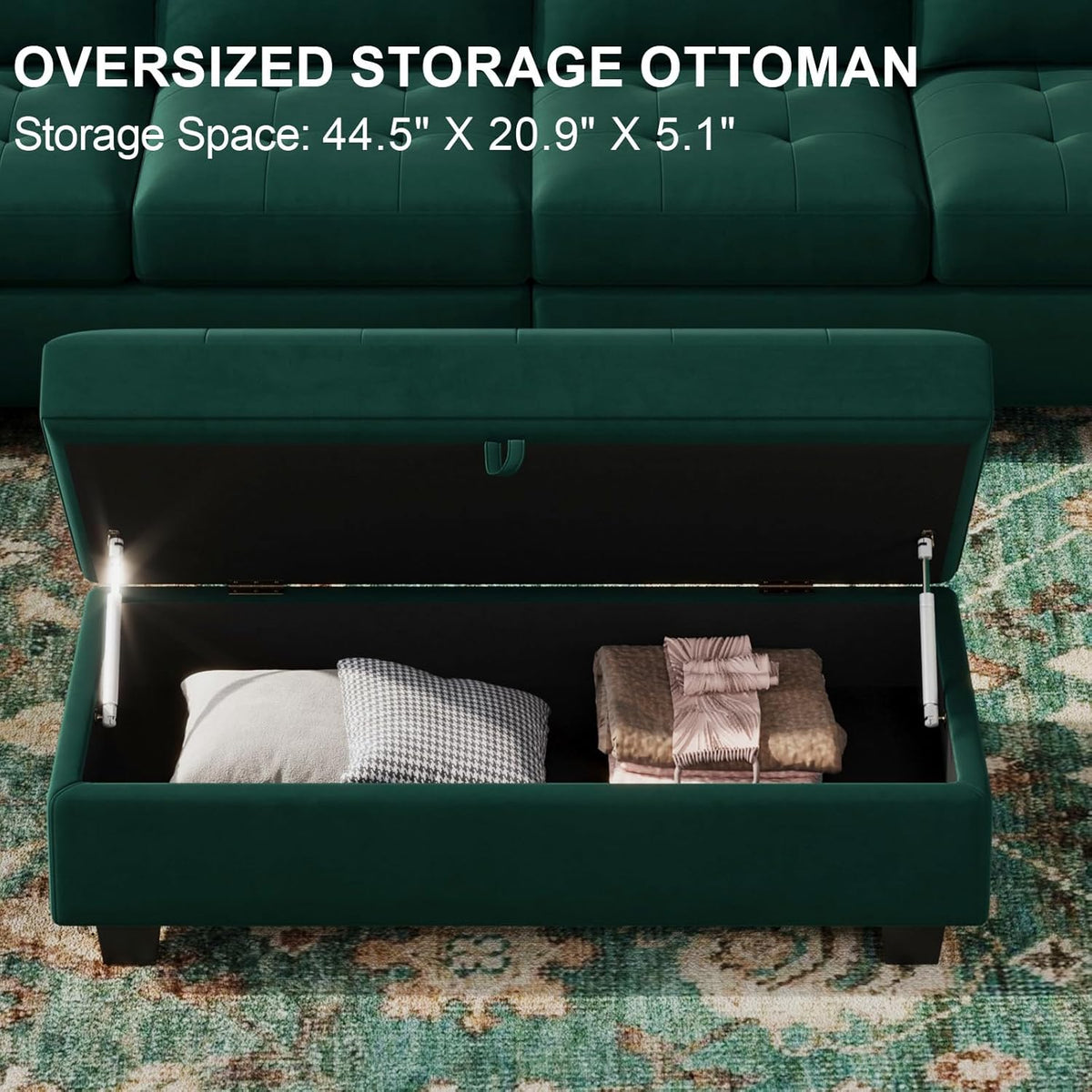 Green Velvet Oversized Ottoman Bench Z5154
