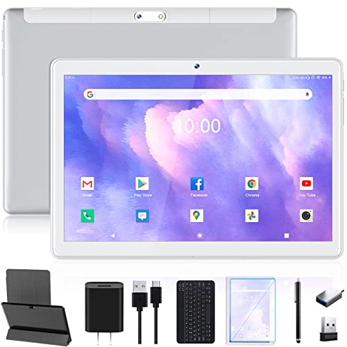 10.1 Inch Android Tablet with Keyboard 4GB RAM 64GB 128GB Expandable Silver W376