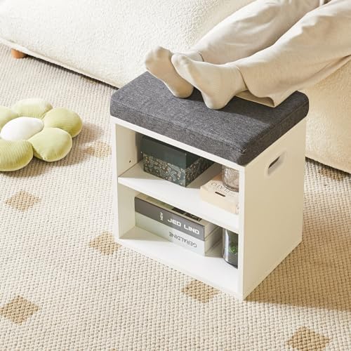 White 2 Tier Shoe Storage Bench with Cushion X292325