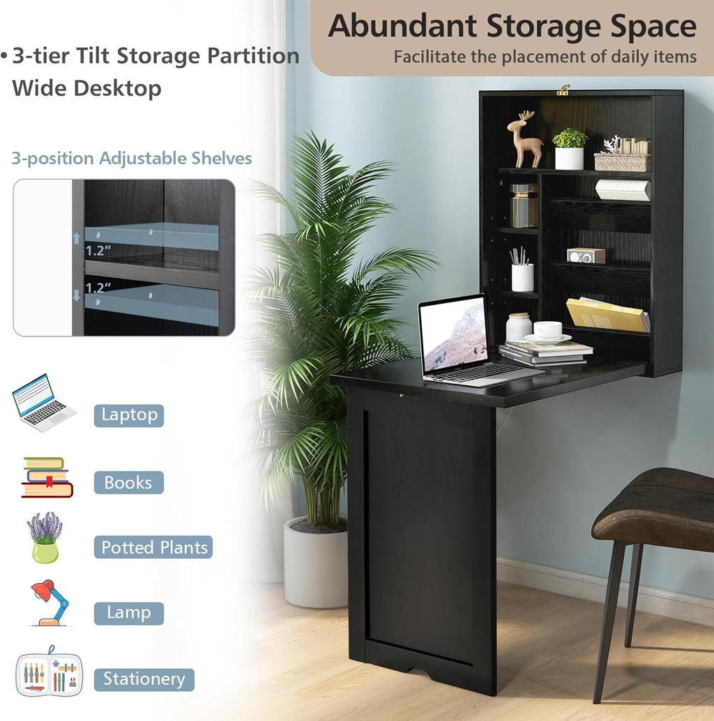 Black Wall Mounted Desk with Storage Shelves E58708