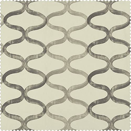 Wavy Silver Grey Grommet Geometric Printed Cotton Curtains 108 Inches Long 1 Panel H3681