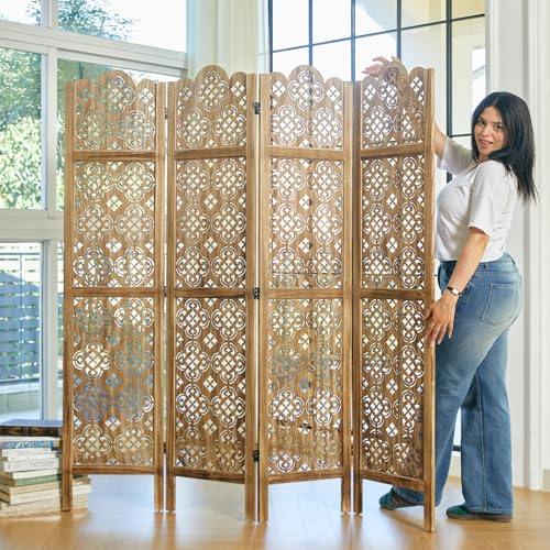 4 Panel Antique Brown Wood Room Divider I16338