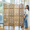 4 Panel Antique Brown Wood Room Divider I16338