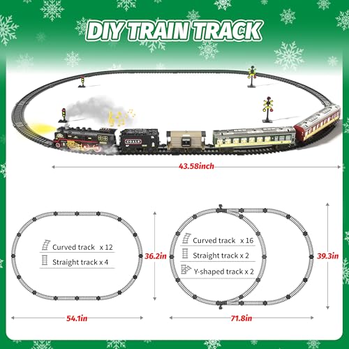 Train Set with Glowing Passenger Carriages, Electric Train Toy with Smoke, Light and Sound E37571