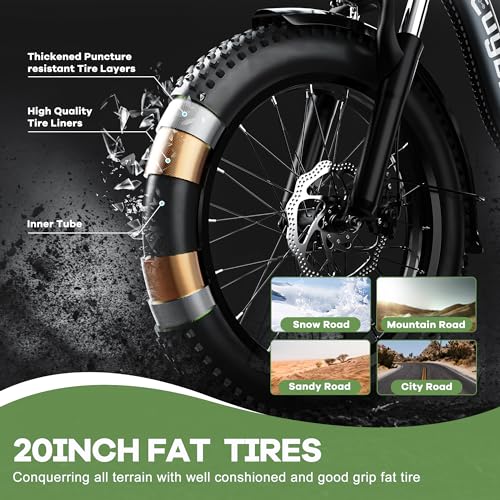 1000W Foldable Electric Bike, 48V 15Ah Removable Battery, 20" Fat Tire, 7 Speed U9578