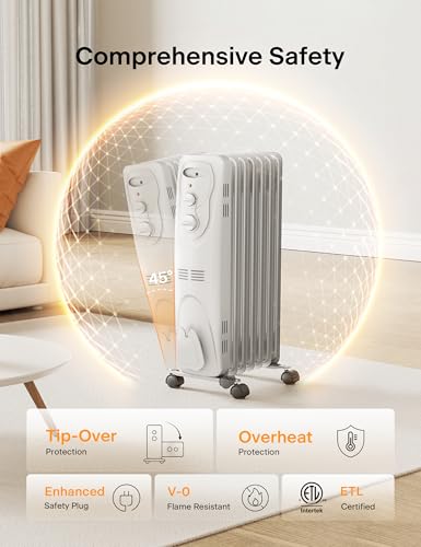 Oil Filled Radiator Heater, 1500W, 3 Heat Settings, Black L400236