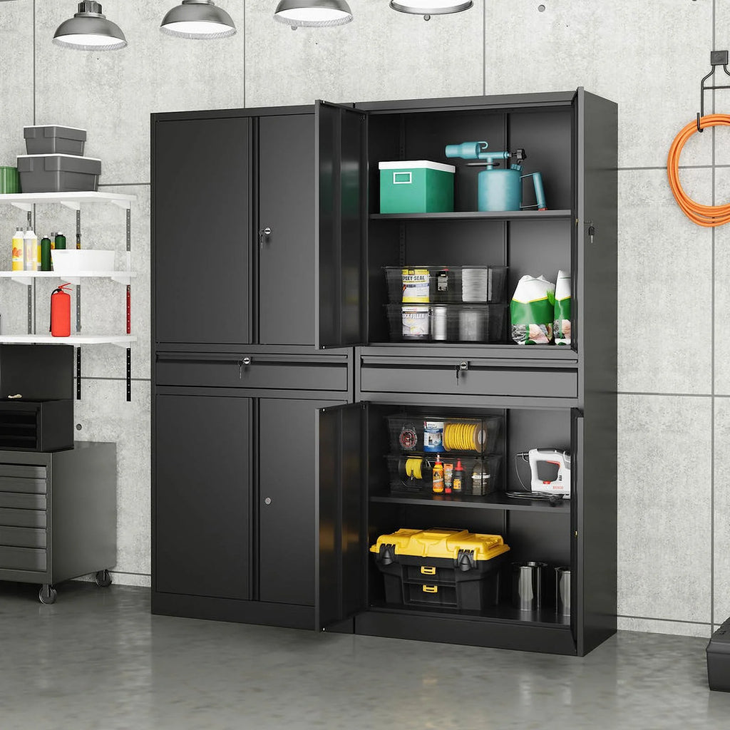 Metal Garage Storage Cabinet with Locking Doors and Adjustable Shelves, 1 Drawer - 71" Steel Locking Cabinet F36780