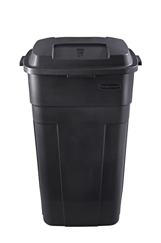Heavy-Duty Wheeled Trash Can with Lid, 34-Gallon, Black V9070