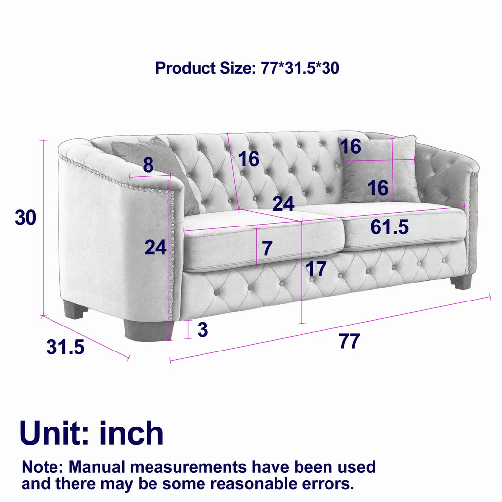 Grey Velvet 3-Seater Chesterfield Sofa L29981