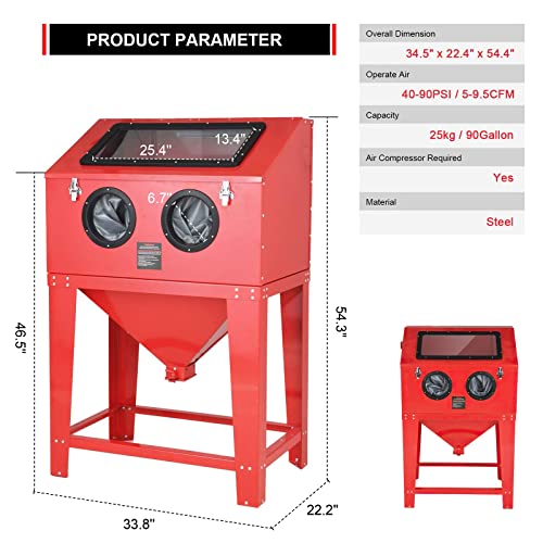 90 Gallon Abrasive Blast Cabinet with Glass Viewing Windows R834