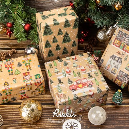 4 Rolls 30 x 120 inch Brown Kraft Christmas Wrapping Paper X397