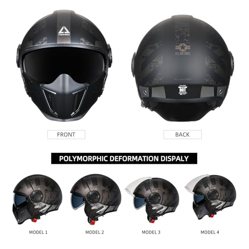 Open Face Motorcycle Helmet 3/4 Half with Extra Clear Visor Q68953