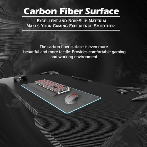 Black 51 Inch L Shaped Gaming Desk with Carbon Fiber Surface F2126