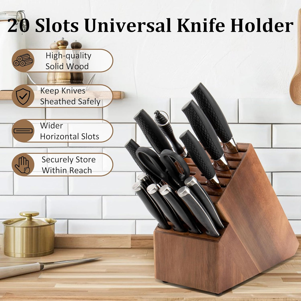 20 Slot Acacia Wood Knife Block T169596