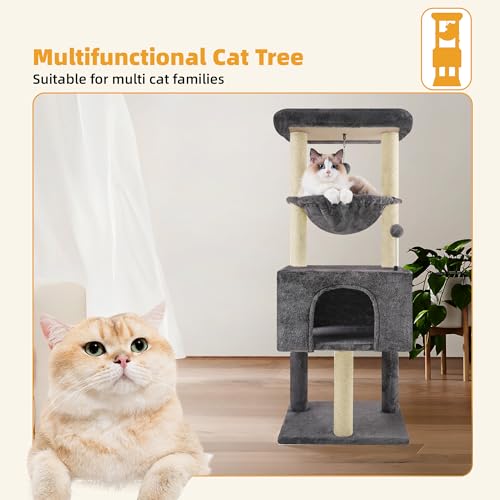 Grey Cat Tree with Cat Condo and Two Hammocks D8805
