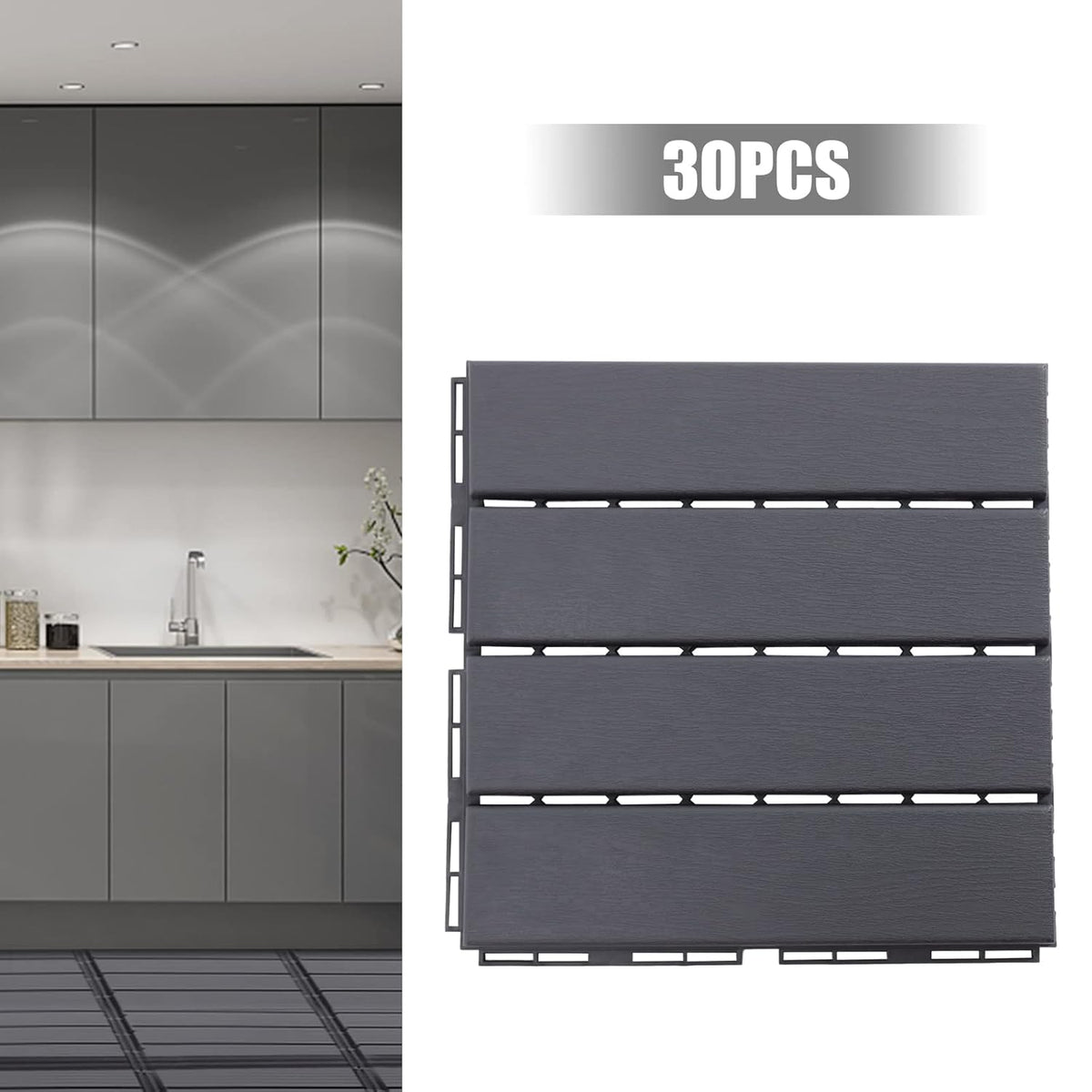Dark Gray 12"×12" Plastic Interlocking Deck Tiles (Pack of 30) R442
