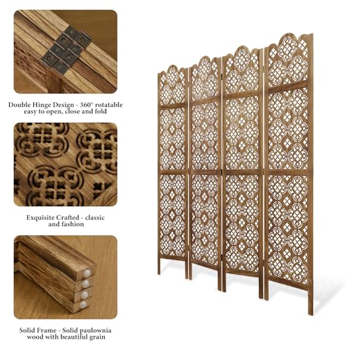 4 Panel Antique Brown Wood Room Divider I16338