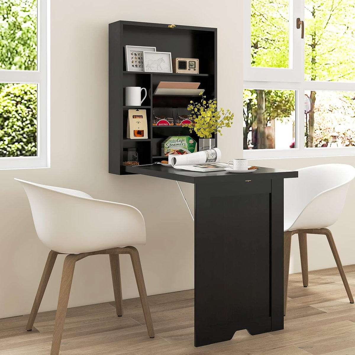 Black Wall Mounted Desk with Storage Shelves E58708