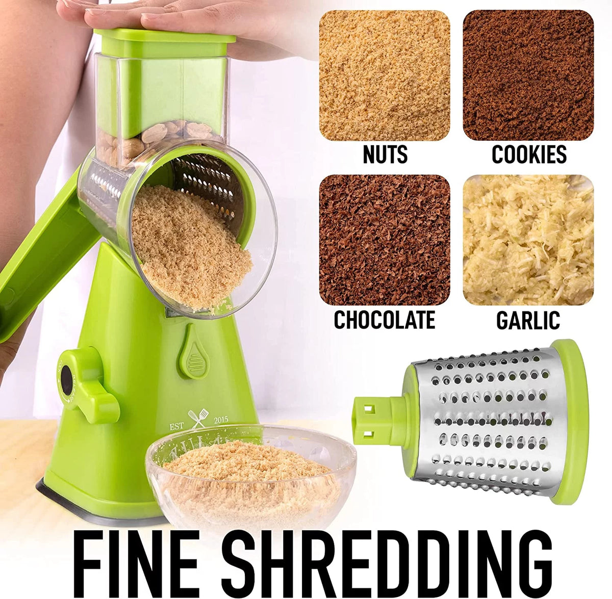 Light Green Rotary Cheese Grater with 3 Stainless Steel Blades W497013