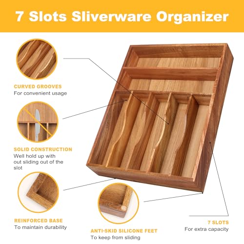 7 Slots Acacia Silverware Organizer Q804