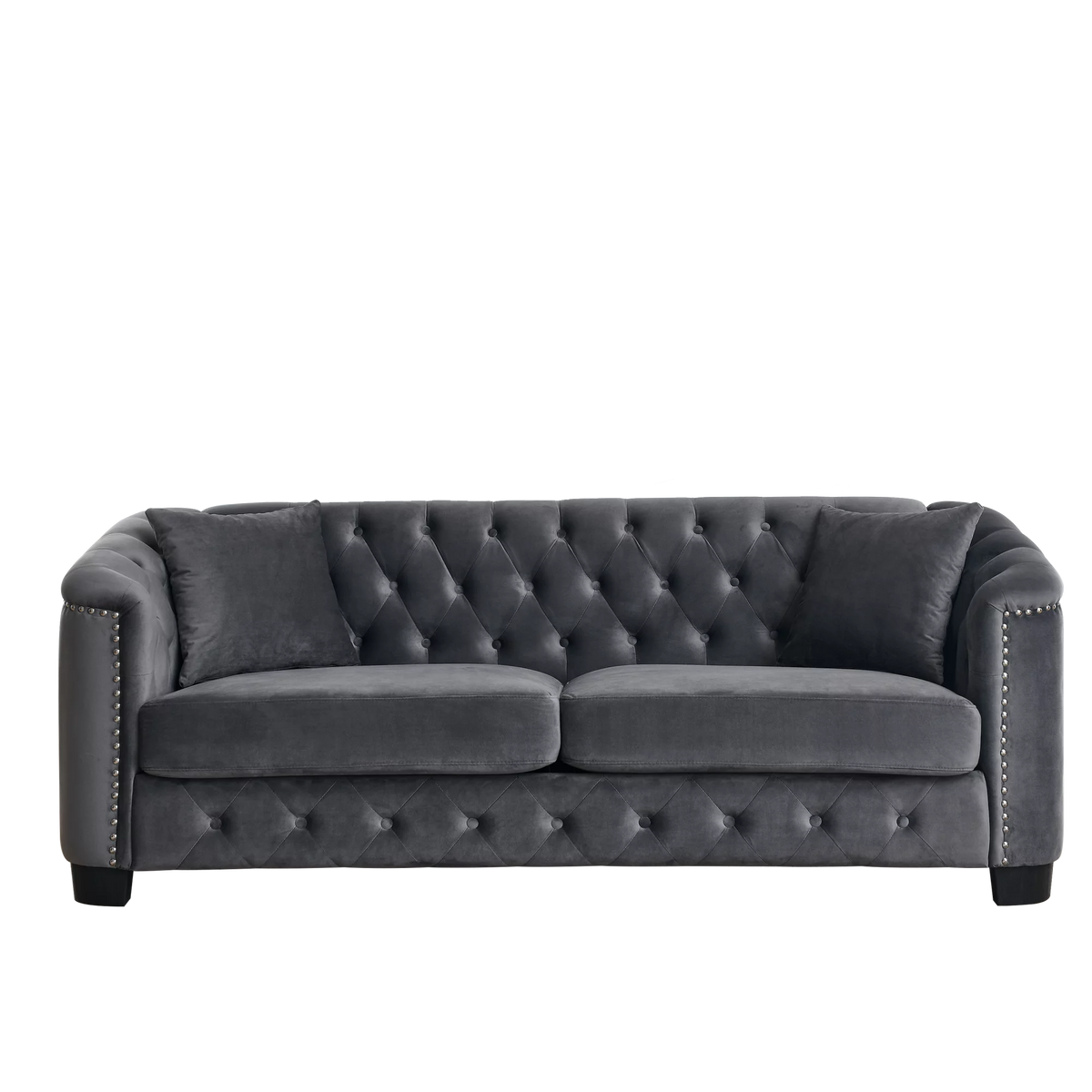 Grey Velvet 3-Seater Chesterfield Sofa L29981