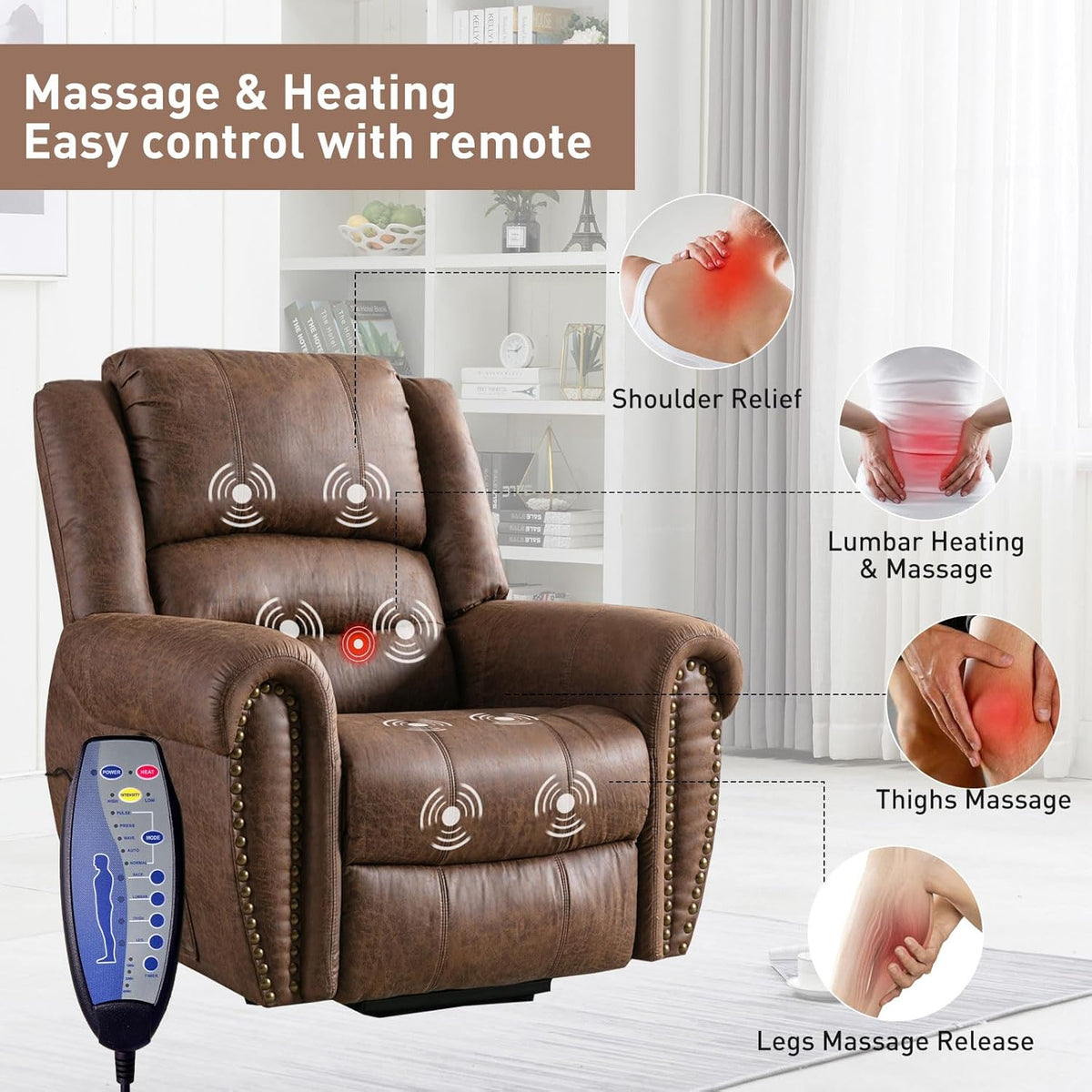 Brown Leather Oversized Power Lift Reclining Sofa I20482