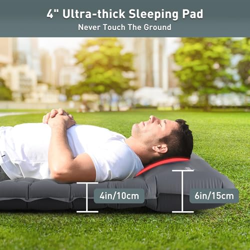 Double Sleeping Pad, 4" Ultra-Thick Self Inflating Camping Pad 2 Person with Pillow Built-in Foot Pump Y467