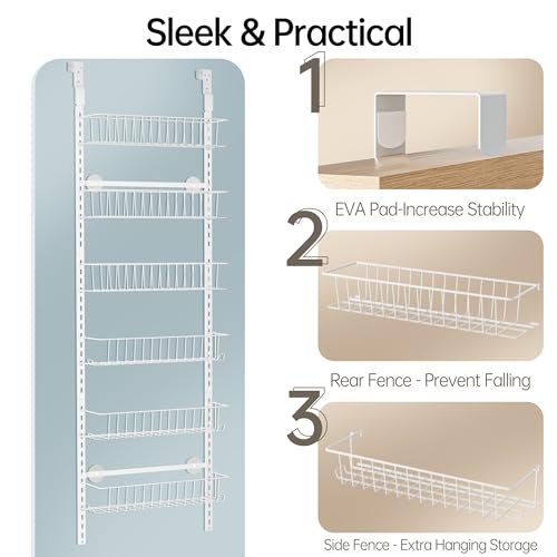 White 6-Tier Metal Over the Door Pantry Organizer Rack O775