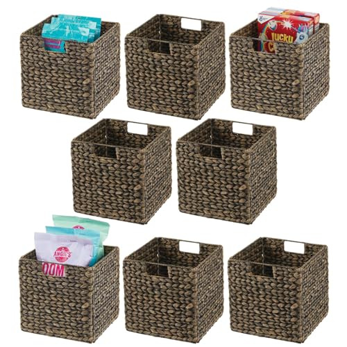 Black Wash Woven Hyacinth Cube Organizer Basket with Handles, 8 Pack D958735