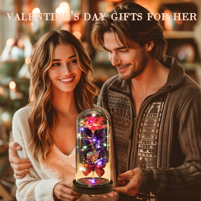 Galaxy Preserved Light Up Rose in Glass Dome E70535