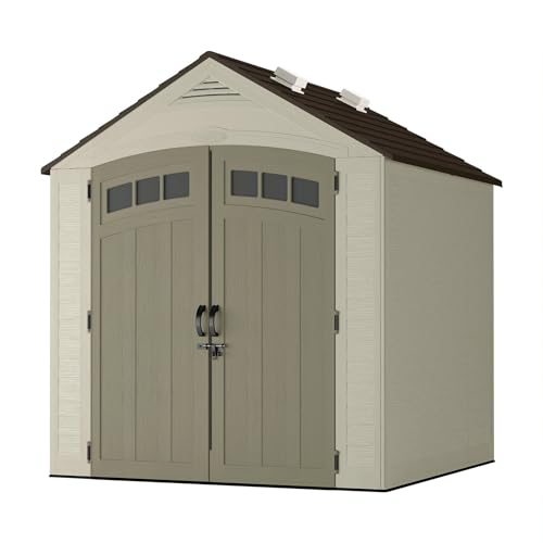 7x7 Storage Shed with Multi-Wall Resin Panels, 4 Skylights, Pad-Lockable Doors, 84" D x 84" W x 98" H O402