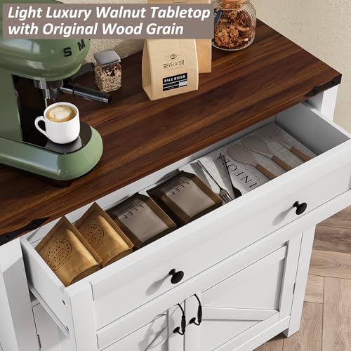 White Freestanding Storage Cabinet with 2 Doors and Walnut Countertop L89634