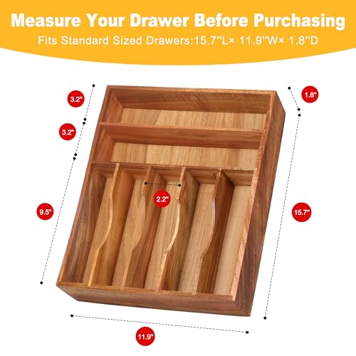 7 Slots Acacia Silverware Organizer Q804