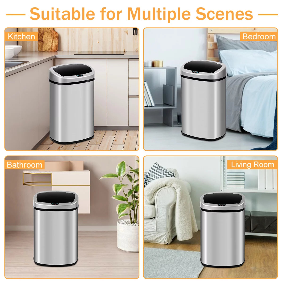 13 Gallon Stainless-Steel Automatic Motion Sensor Trash Can Y5326