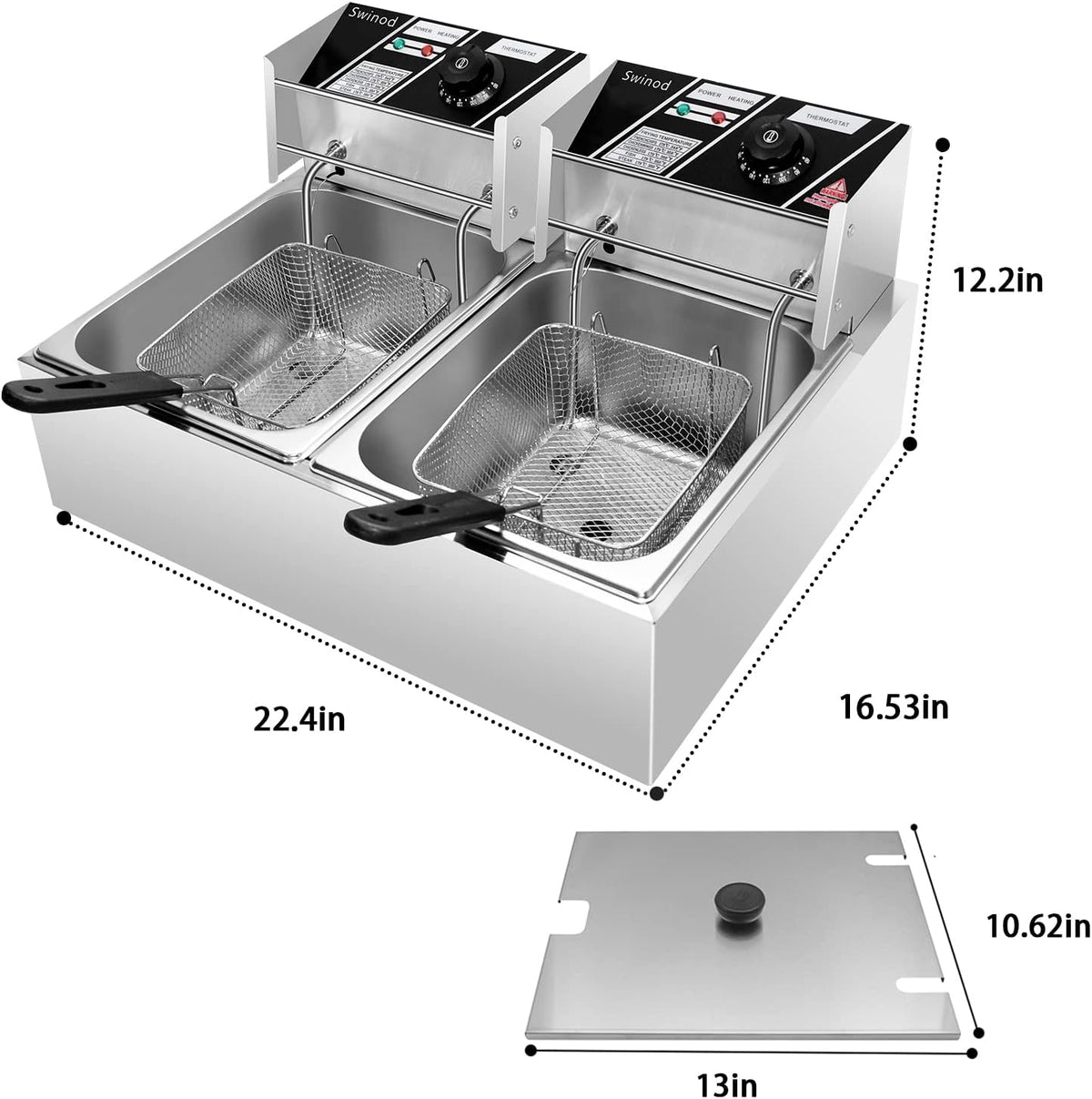 12 Liter 3400W Adjustable Temperature Deep Fryer with Basket I2572