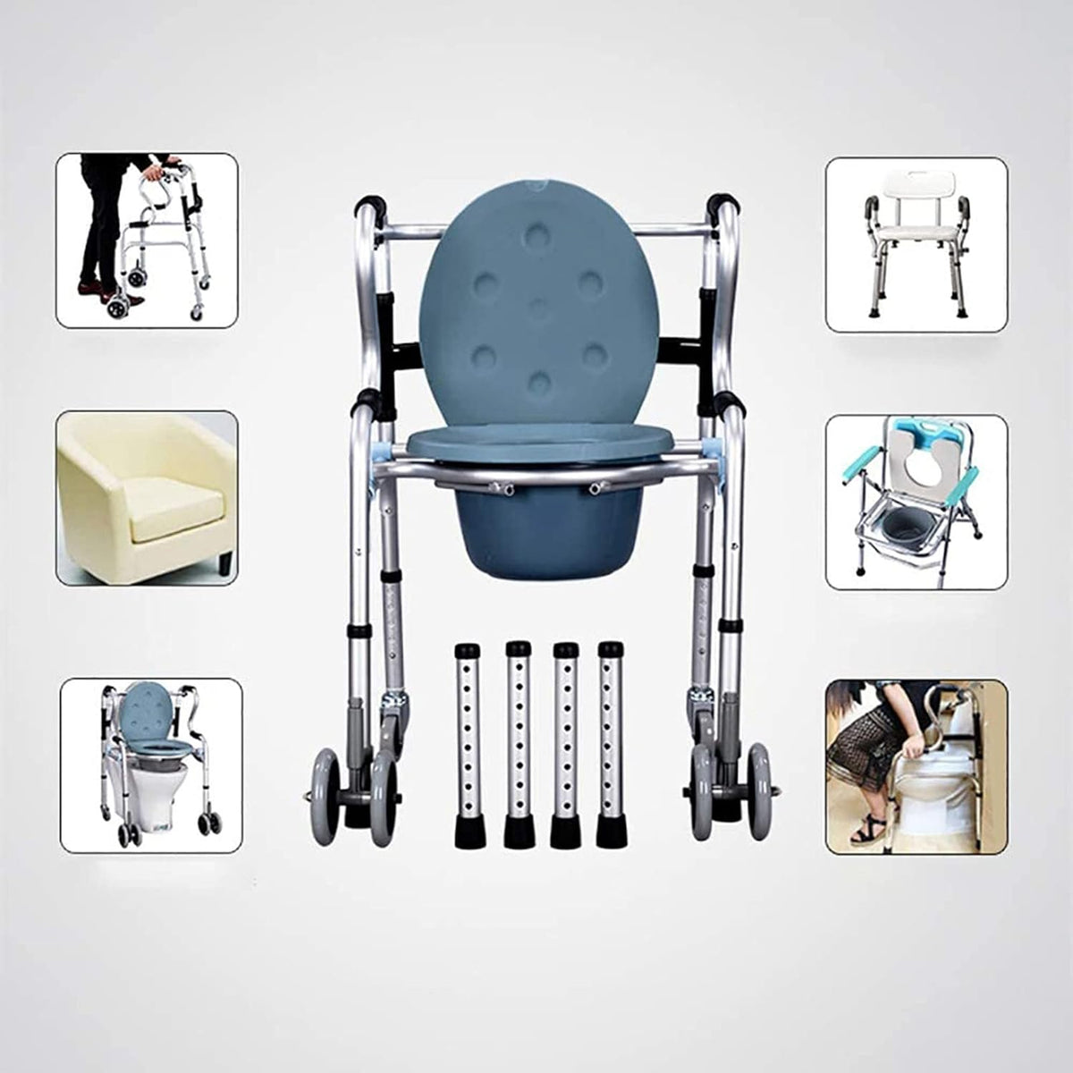Mobile Wheeled Commode Chair with Brakes R1006