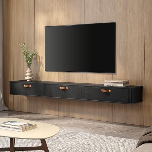 Black 70 inch Wall Mounted Wood TV Stand C79116