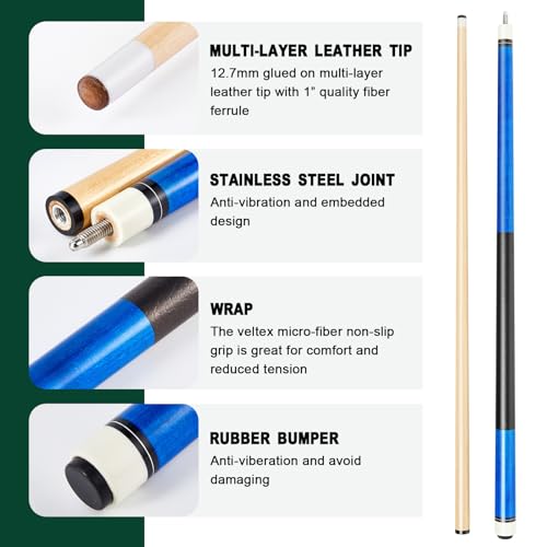 58 Inch Maple Pool Cue Sticks Case and Replacement Kit V86952