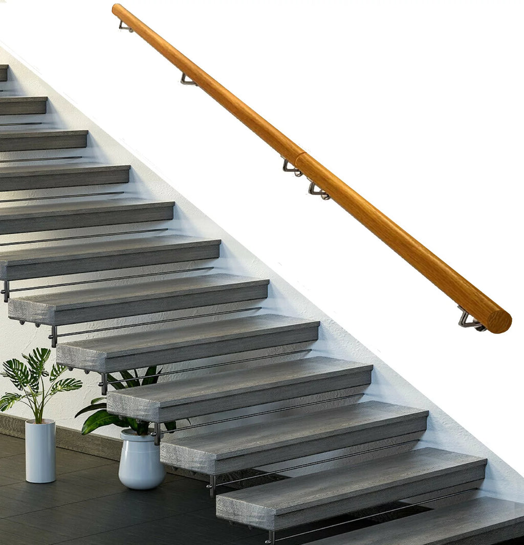 Silver 15 FT Long Wooden Stair Handrail with Iron Bracket Q229