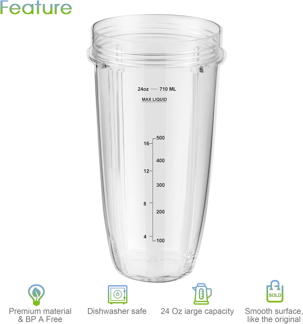 24oz Blender Cups with To-Go Lids and 7 Fins Extractor Blade E319490