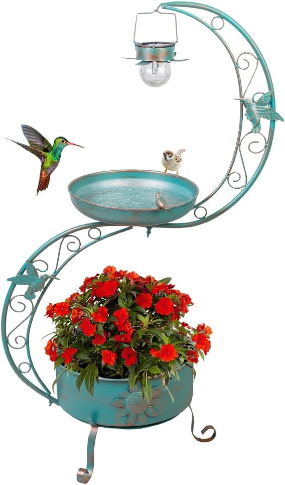 36" Bird Bath with Flower Planter Pedestal + 40" Metal Tall Pedestal Bird Baths P3063